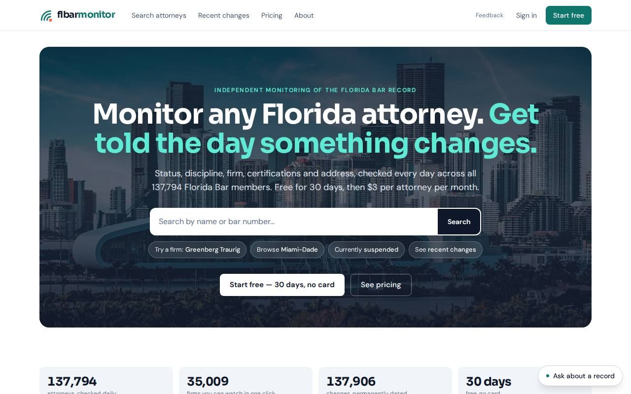 Screenshot of Florida Bar Monitor